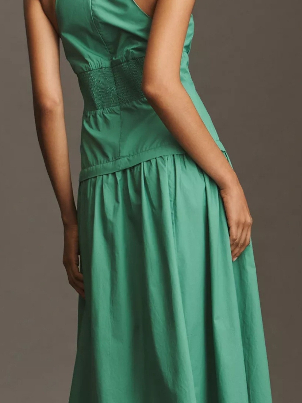 Anthropologie One-Shoulder Green Button-Front Maxi Dress - Picture 2 of 4